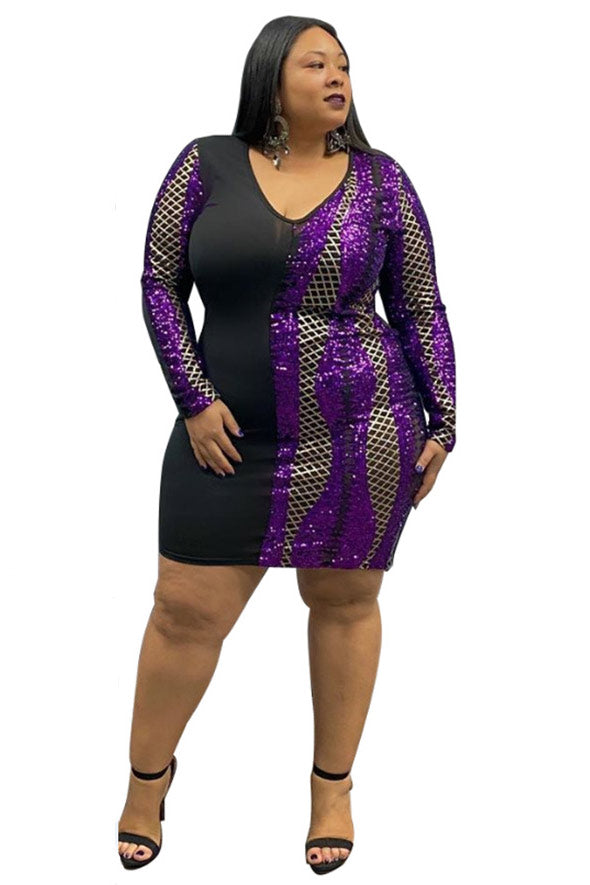 Sexy Low Cut Plus Size Long Sleeve Party Dress  Mislish