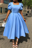 Chic Sky Blue A-Line Midi Dress