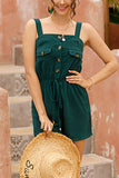 Sleeveless Lace-up Buttoned Romper With Pockets - Mislish