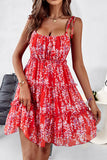 Summer Red Print Chiffon Mini Dress