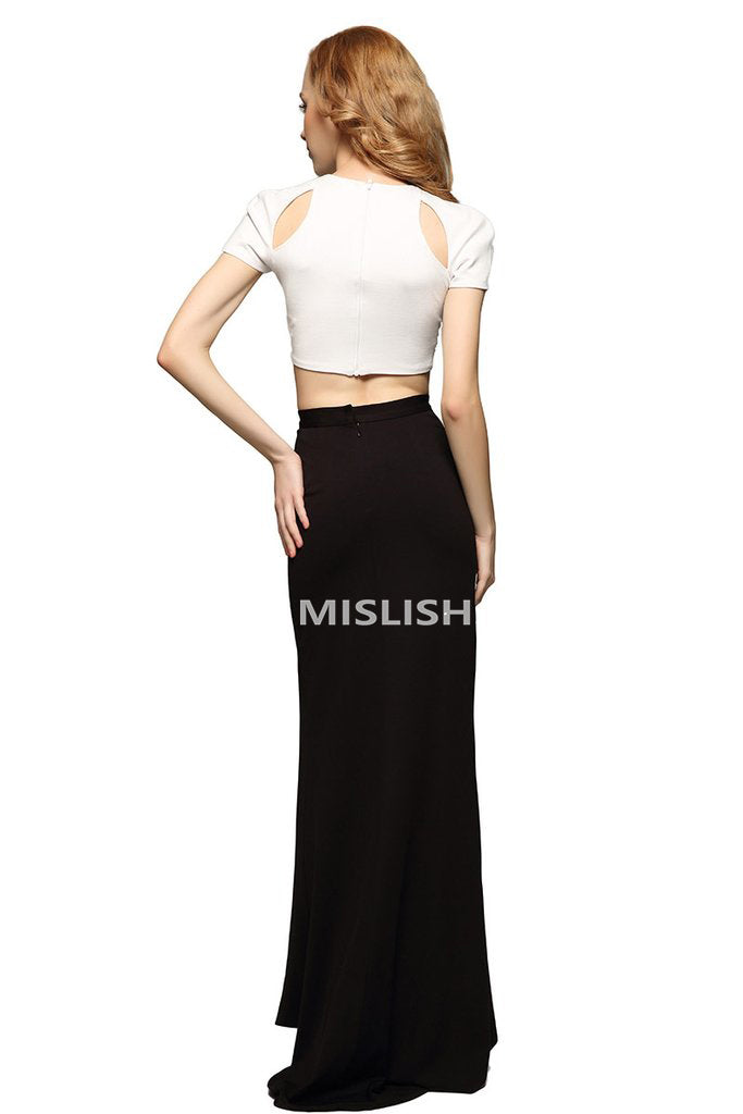 White And Black Thigh-high Slit Two Piece Sets Mislish White And Black Thigh-high Slit Two Piece Sets Mislish