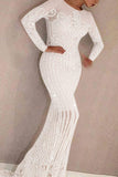 White Long Sleeve Mermaid Evening Formal Dress