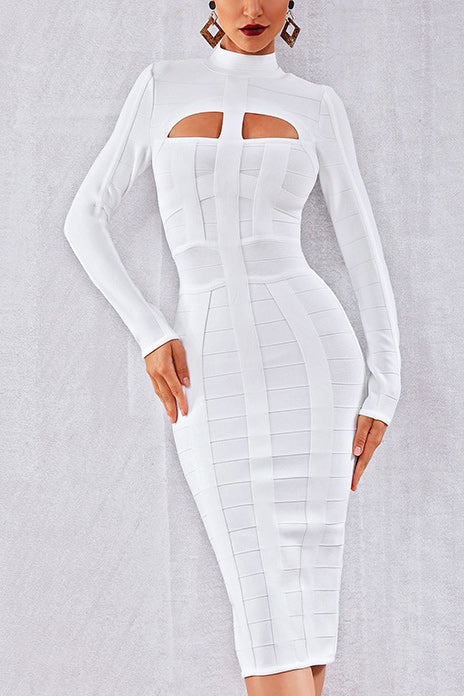 White Turtleneck Cut Out Bandage Dress – Mislish