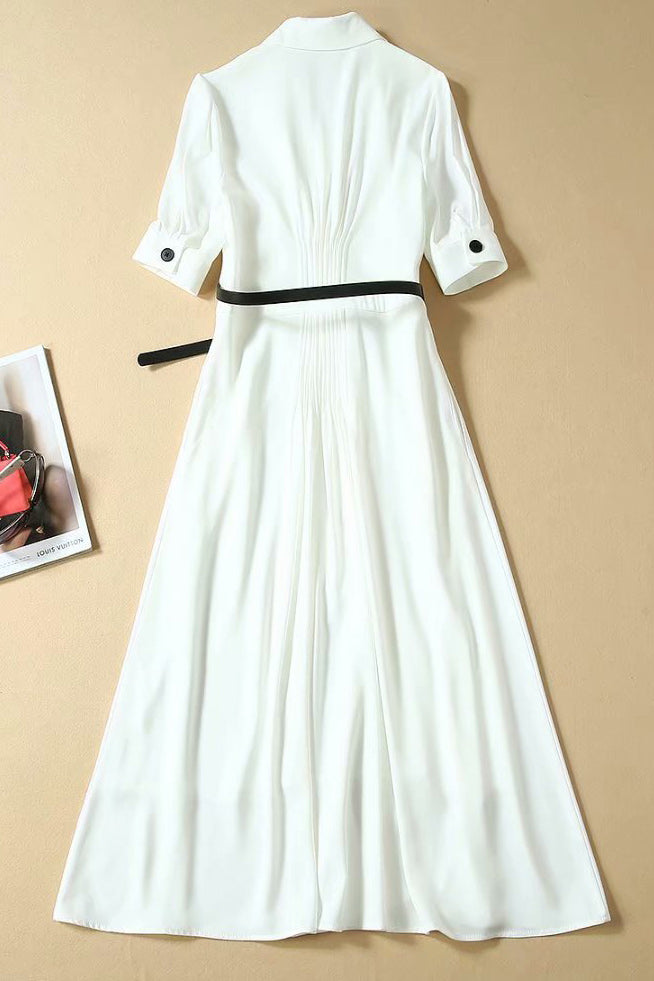 White Button Down Kate Middleton Midi Shirt Dress  Mislish