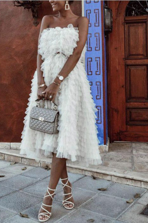 White Tulle Backless Bandeau Dress Mislish White Tulle Backless Bandeau Dress Mislish