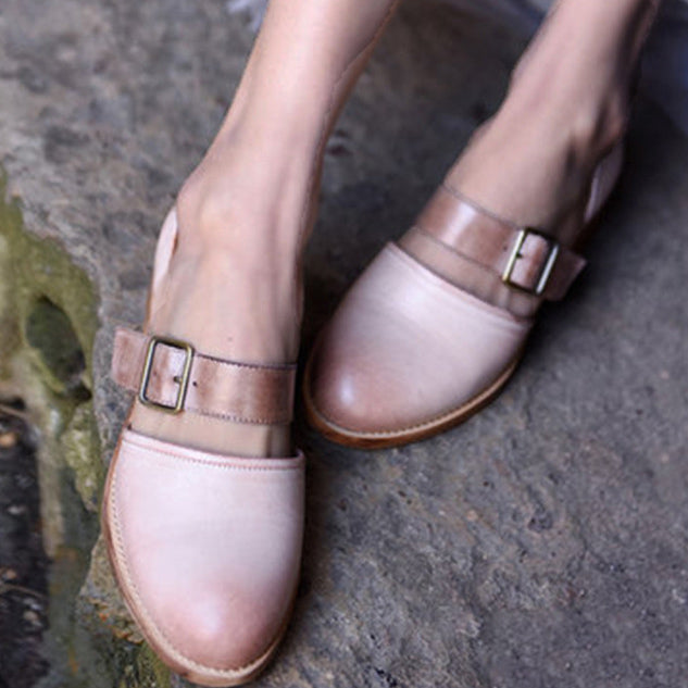 women's closed toe low heel dress shoes Low Heel Closed-toe Pump Shoes With Buckle – Mislish
