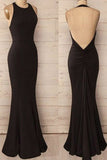 Long Black Halter Backless Evening Prom Dress