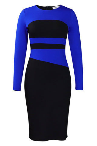 Black And Royal Blue Long Sleeve Bodycon Dress