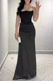 Floor Length Black Strapless Evening Prom Dress