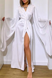 Long-Sleeve High Slit Maxi Dress Sexy Robe