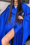 Long-Sleeve High Slit Maxi Dress Sexy Robe