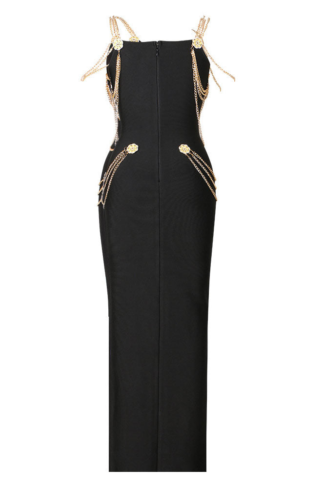 Celebrity Inspired Black Evening Dress With Gold Chain Mislish Celebrity Inspired Black Evening Dress With Gold Chain Mislish