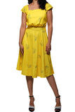 Celebrity Inspired Yellow Cap Sleeves A-Line Dress