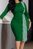 Chic Green Long Sleeve Bodycon Midi Dress