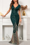 Dark Green Mermaid V-Neck Formal Gown Evening Dress 