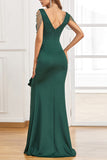 Dark Green V-Neck High Split Evening Gown Prom Dress
