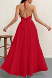 Red Halter A-Line Maxi Dress