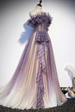 Elegant Purple Gradient A-Line Evening Prom Dresses