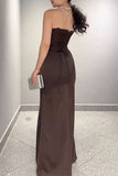 Floor Length Black Strapless Evening Prom Dress