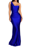 Floor Length Royal Blue One Shoulder Prom Gown Evening Dress