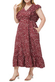 Midi Floral Burgundy Plus Size A-Line Dress