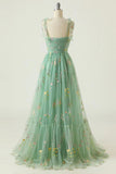 Full Length Mint A-Line Tulle Sleeveless Prom Gown Evening Dress