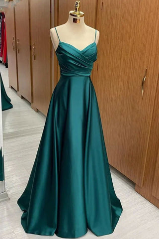 Green A-Line Spaghetti Straps Evening Gown Prom Dress