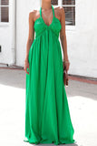 Green Halter A-Line Backless Maxi Dress