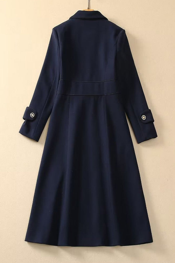 Ivanka Trump Inspired Dark Navy Long Sleeves Wool Coat