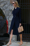 Ivanka Trump Inspired Dark Navy Long Sleeves Wool Coat