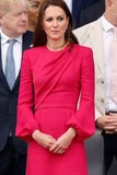 Kate Middleton fuchsia belted draped midi Dress