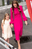 Kate Middleton fuchsia belted draped midi Dress