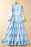 Kate Middleton Long Sleeve Blue Print Dress