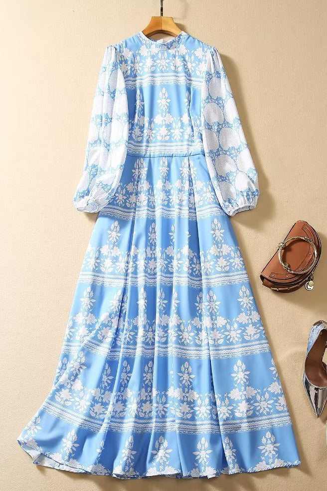 Kate Middleton Long Sleeve Blue Print Dress