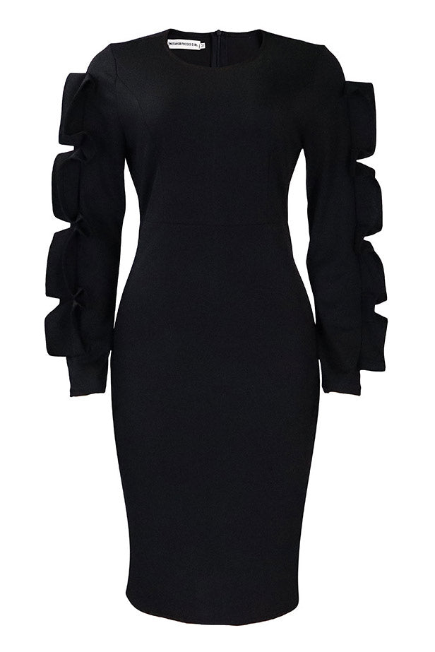 Knee Length Black Long Sleeve Bodycon Dress