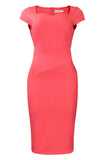 Knee Length Pink Cap Sleeves Midi Dress