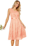 Knee Length Pink Lace Sleeveless Party Bridesmaid Dress