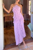 Lilac Purple Halter Ruffled Midi Dressvvvvvv