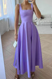 Lilac Square Neckline A-Line Prom Maxi Dress