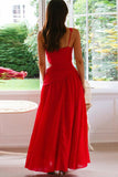 Long Red Cut Out Chiffon A-Line Maxi Dress