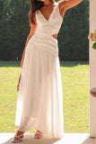Long White Cut Out Chiffon A-Line Maxi Dress