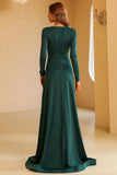 Dark Green Long Sleeve A-Line Plunging Evening Dresses