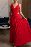 Long Red Cut Out Chiffon A-Line Maxi Dress