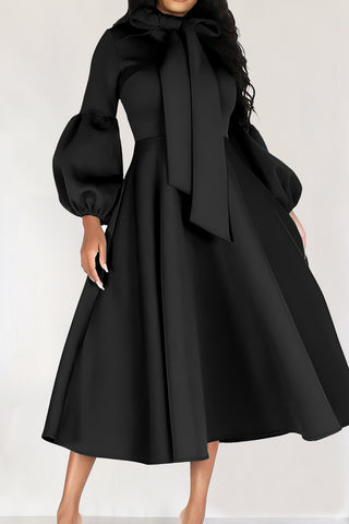 Chic Midi Black Long Sleeve A-Line Dress