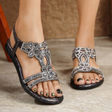 Women's Comfortable Flat Sandals With Rhinestones