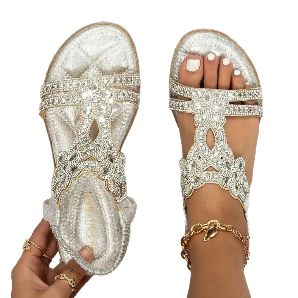 Women's Comfortable Flat Sandals With Rhinestones