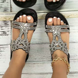 Women's Comfortable Flat Sandals With Rhinestones