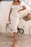 Solid Lace Midi White Bodycon Dresses