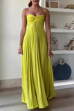 Yellow Strapless A-Line Chiffon Prom Evening Dress