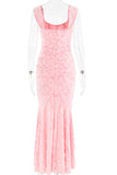 Pink Lace Mermaid Sleeveless Prom Evening Dresses